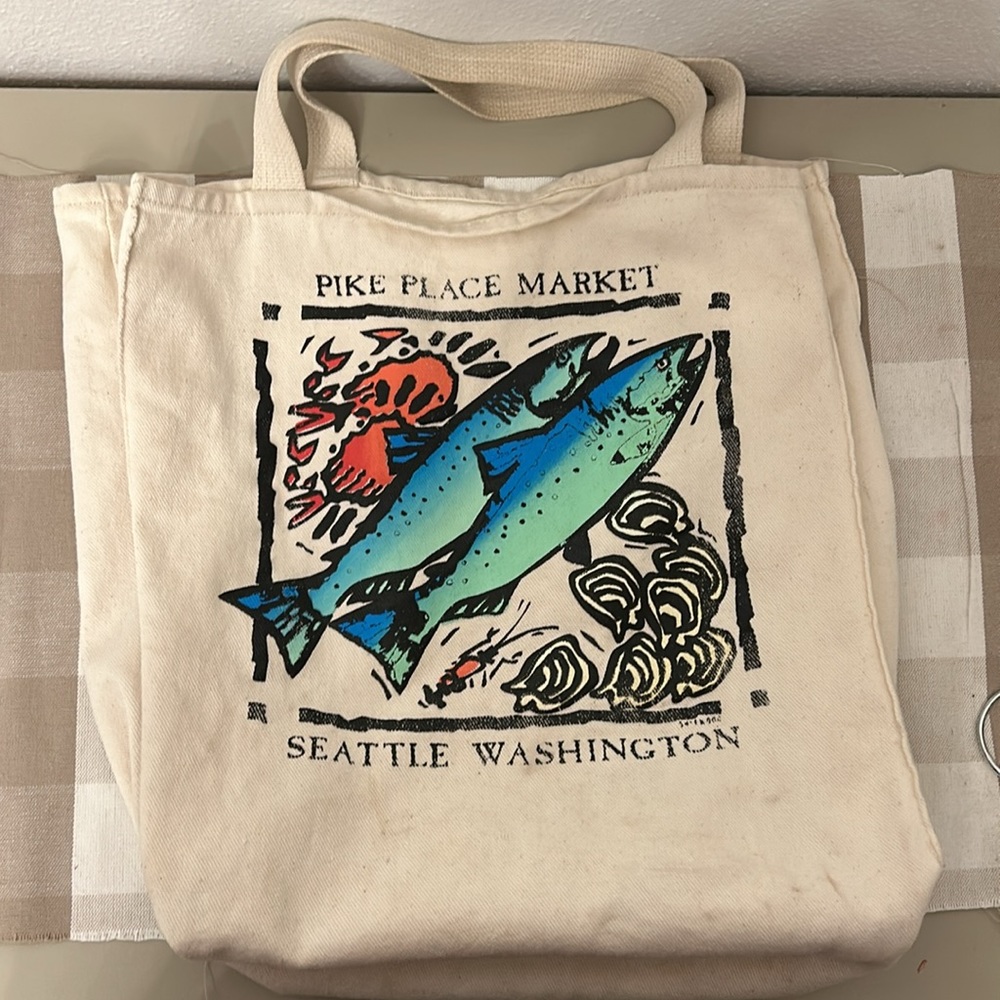 VINTAGE Canvas Tote Bag Seattle Washington Pike's Place Market, Handbag
